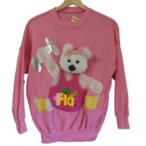 Vintage 80s Burdines Florida 3D Plush Bear Sweatshirt Pink Deadstock NWT Kitschy